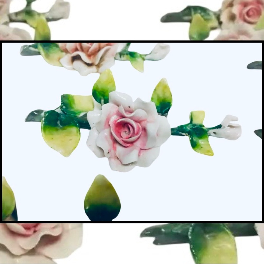 8) Antique GERMANY Pink ROSES PorcelainPlace Card Holders
